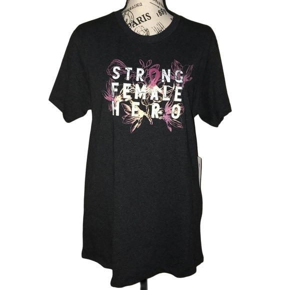 BREAST CANCER AWARENESS STRONG FEMALE HERO DARK GRAY LARGE - Picture 1 of 3